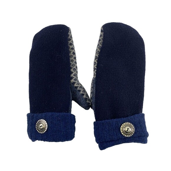 Handmade Navy Blue Button Mittens Wool Felt Fleece Lined Unbranded Boutique - Picture 1 of 5